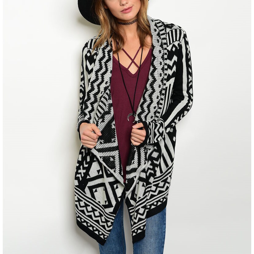 women's black and white cardigan