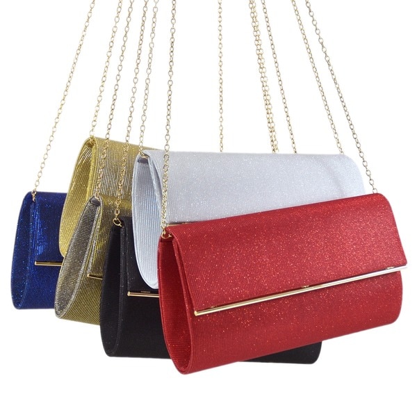 Dasein Glitter Frosted Evening Clutch with Removable Chain Strap and Polished Goldtone Frame Clasp Closure