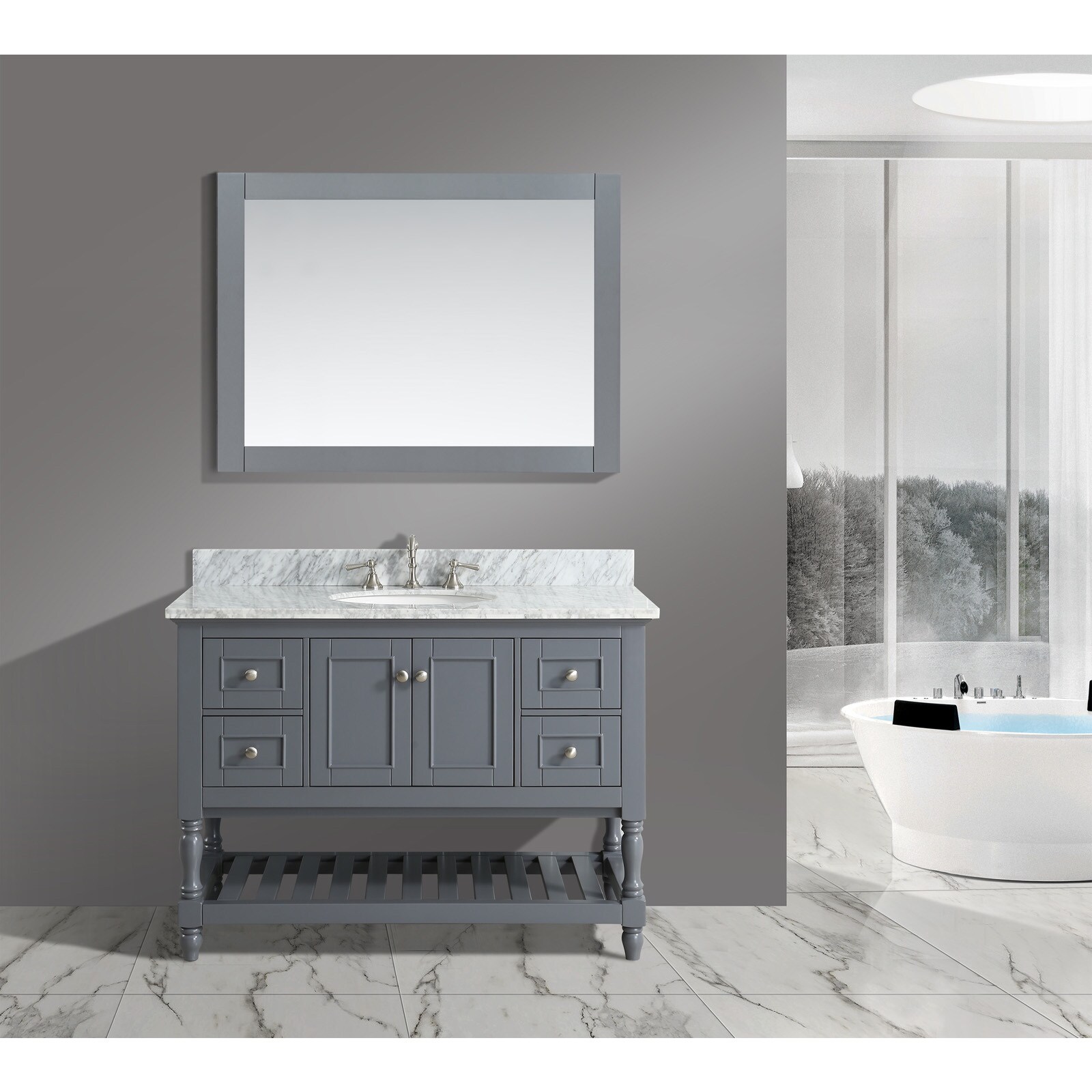 Silvia White Grey Marble Wood 48 Inch Bathroom Sink Vanity For Sale Online