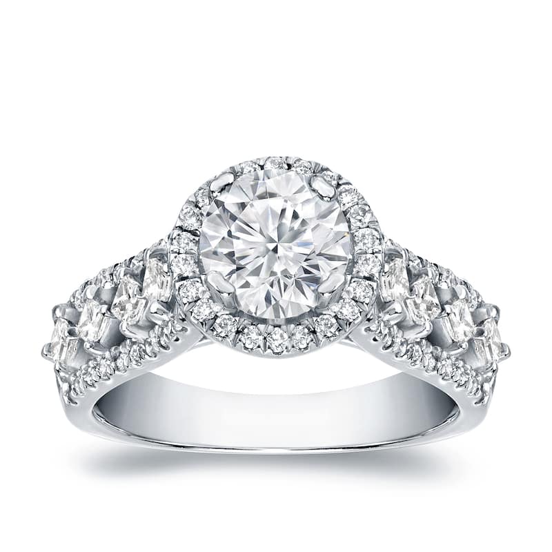 Auriya Unique 1 1/2ctw Round Halo Diamond Engagement Ring Platinum Certified (H-I, SI1-SI2)