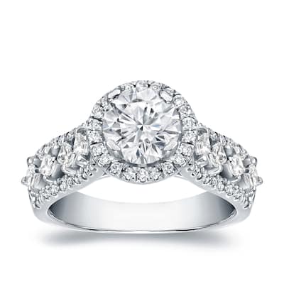 Auriya Unique 1 1/2ctw Round Halo Diamond Engagement Ring Platinum Certified (H-I, SI1-SI2)