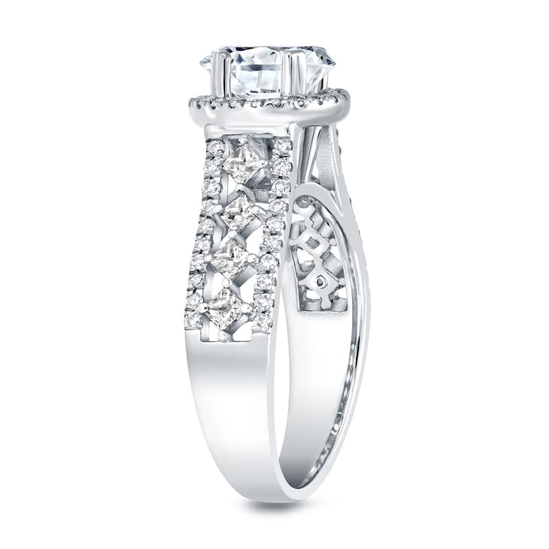 Auriya Unique 1 1/2ctw Round Halo Diamond Engagement Ring Platinum Certified (H-I, SI1-SI2)