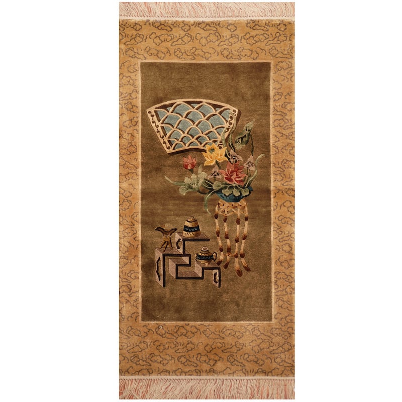 HERAT ORIENTAL Handmade One-of-a-Kind Sino Silk Rug - 2' x 4'