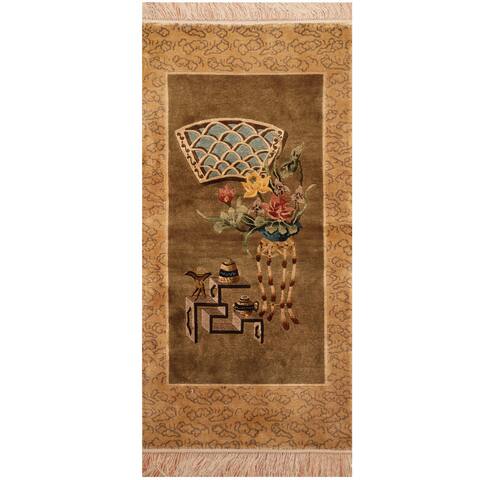 HERAT ORIENTAL Handmade One-of-a-Kind Sino Silk Rug - 2' x 4'