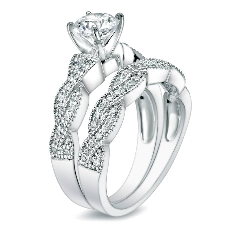 Auriya Platinum 1ct TDW Certified Round-cut Diamond Engagement Ring Bridal Set