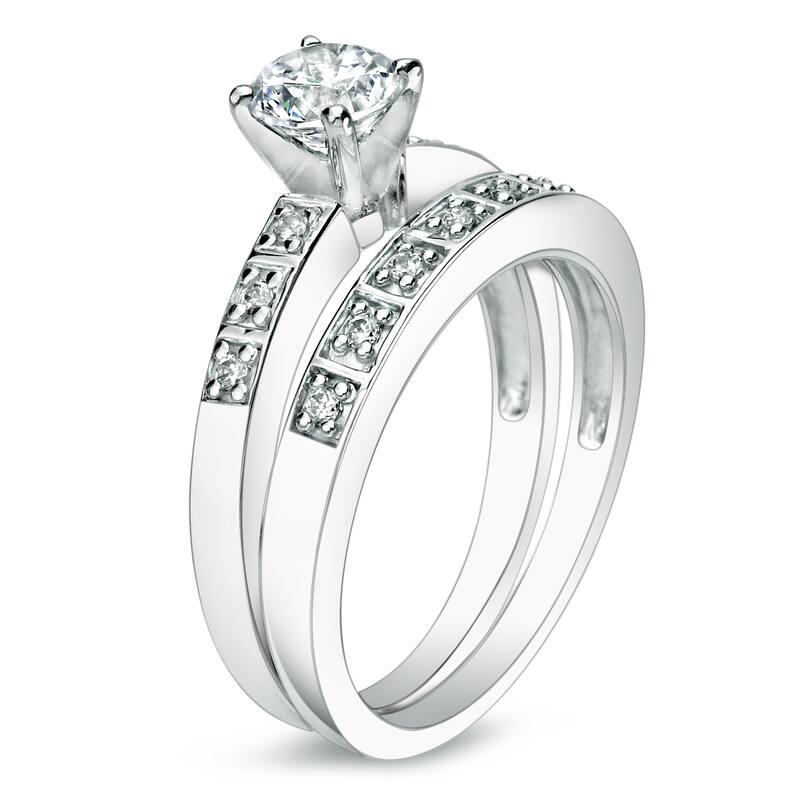 Auriya Platinum 5/8ct TDW Certified Round-cut Diamond Engagement Ring Bridal Set