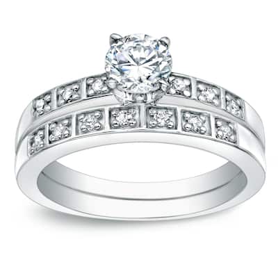 Auriya Platinum 5/8ct TDW Certified Round-cut Diamond Engagement Ring Bridal Set