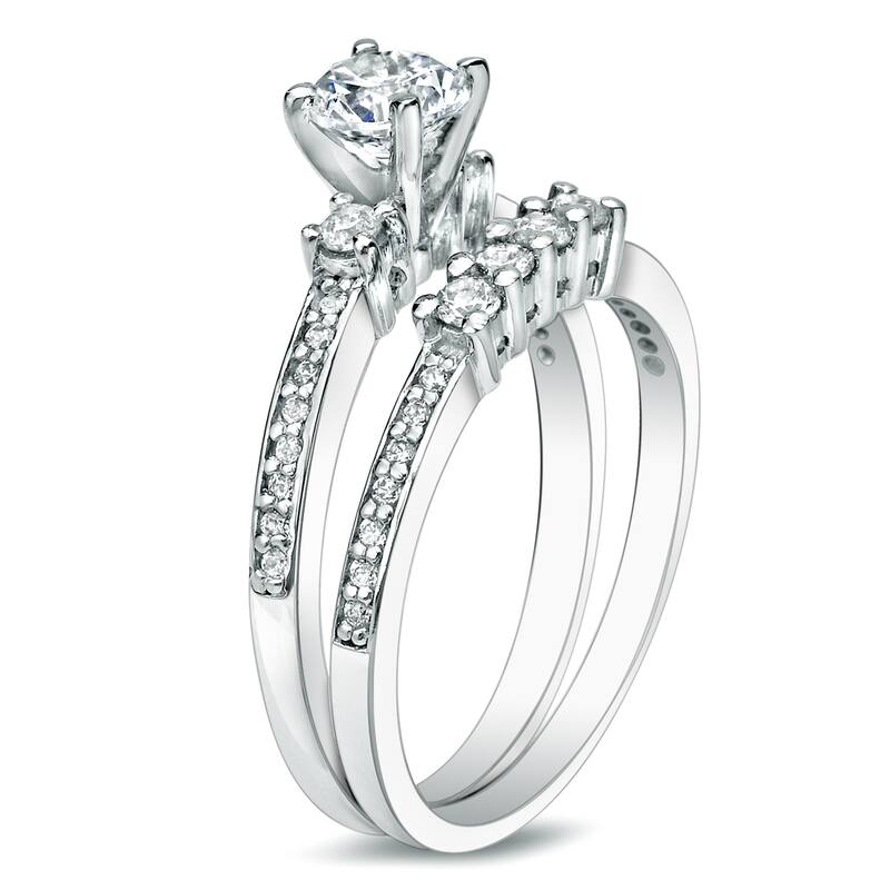 Auriya Platinum 1 1/3ctw Round Diamond Engagement Ring Set Certified