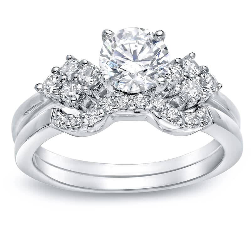 Auriya Platinum 1ct TDW Certified Round-cut Diamond Engagement Ring Bridal Set