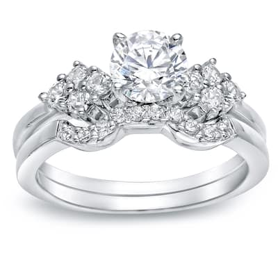 Auriya Platinum 1ct TDW Certified Round-cut Diamond Engagement Ring Bridal Set
