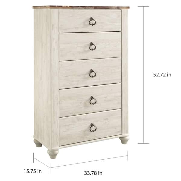 Shop Willowton White Five Drawer Chest Free Shipping Today