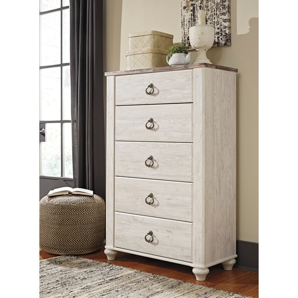 Signature Design by Ashley Willowton White Five Drawer Chest Free