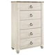 preview thumbnail 1 of 3, Willowton White Five Drawer Chest Antique White - 5-drawer