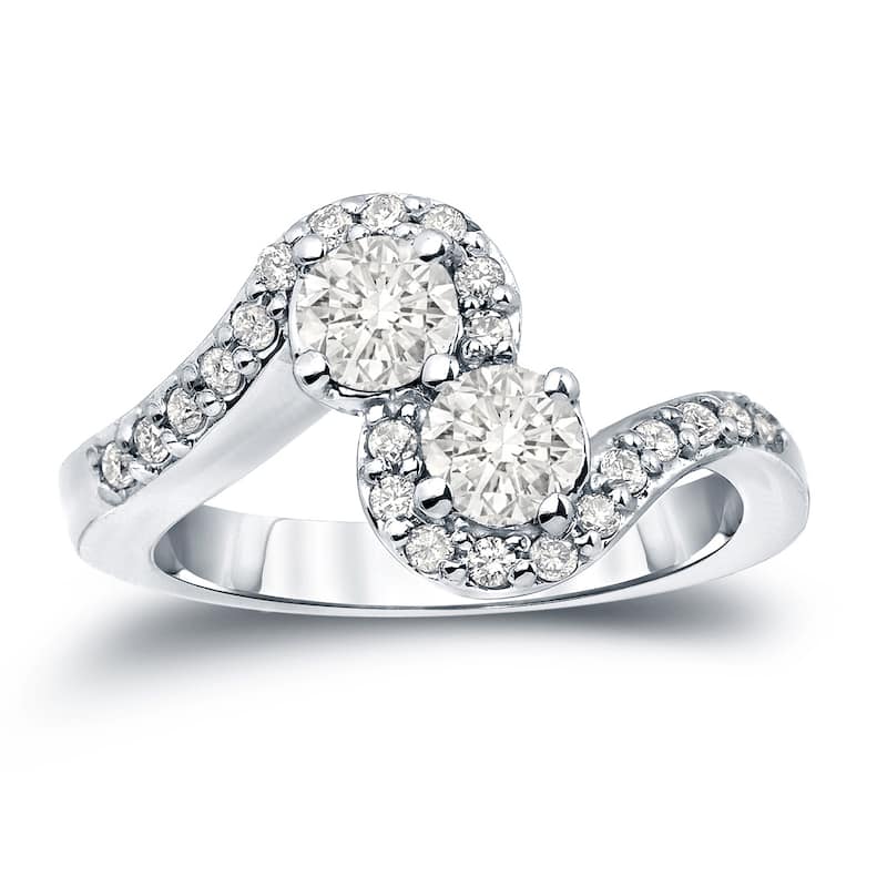Auriya 14k Gold 1ct TDW Round 2 Stone Diamond Halo Engagement Ring (J-K, I1-I2)