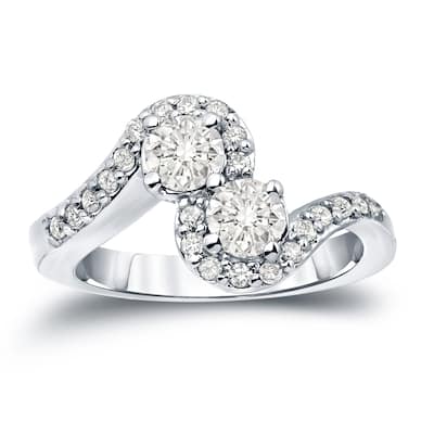 Auriya 14k Gold 1ct TDW Round 2 Stone Diamond Halo Engagement Ring (J-K, I1-I2)