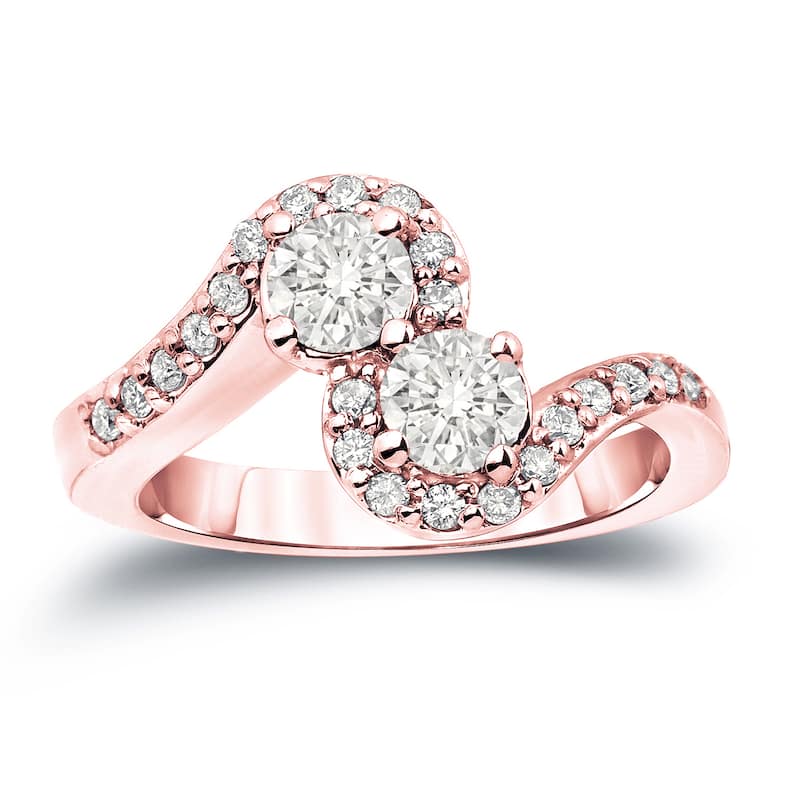 Auriya 14k Gold 1ct TDW Round 2 Stone Diamond Halo Engagement Ring (J-K, I1-I2)
