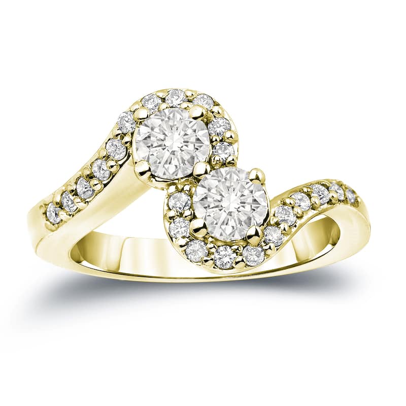 Auriya 14k Gold 1ct TDW Round 2 Stone Diamond Halo Engagement Ring (J-K, I1-I2)