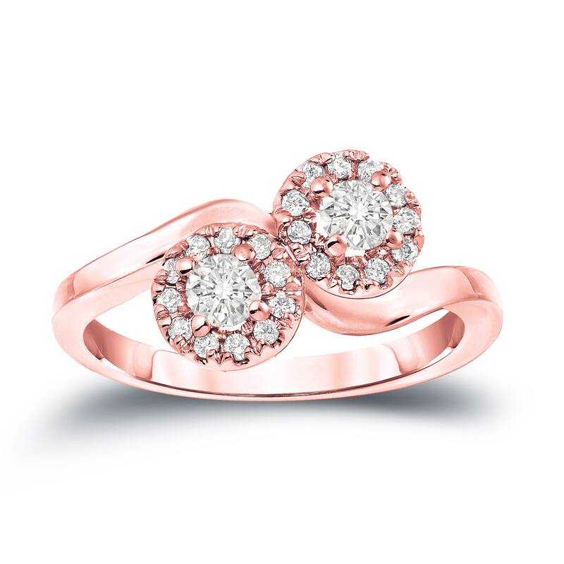 Auriya 14k Gold 1/2ct TDW Round 2-Stone Diamond Halo Engagement Ring