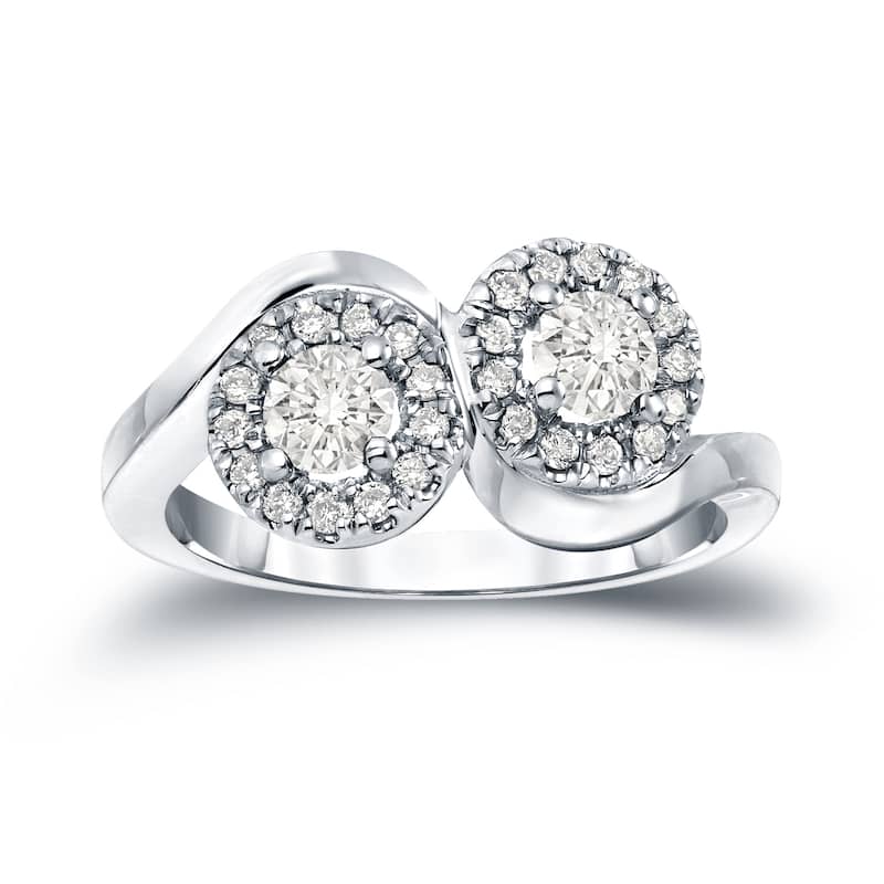 Auriya 14k Gold 3/4ct TDW 2-Stone Round Diamond Engagement Ring