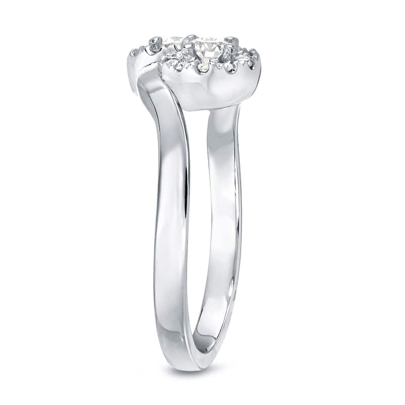 Auriya 14k Gold 1ct TDW Round 2-Stone Diamond Halo Engagement Ring