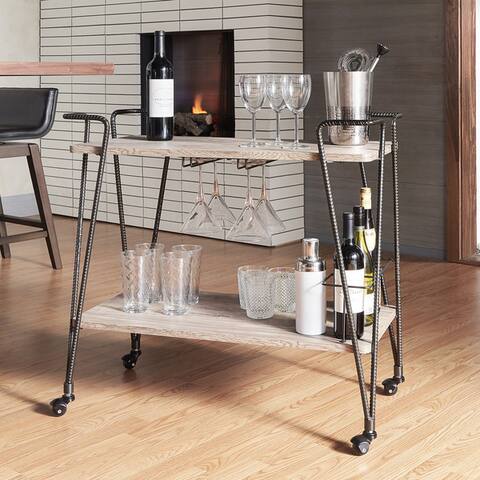 Metropolitan Dark Bronze Industrial Metal Mobile Bar Cart with Wood Shelves by iNSPIRE Q Artisan