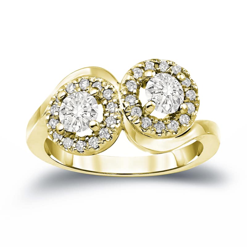 Auriya 14k Gold 1 1/4ct TDW Round 2-Stone Diamond Halo Engagement Ring