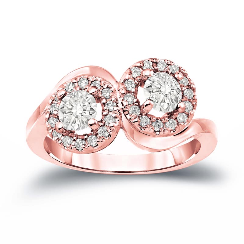 Auriya 14k Gold 1 1/4ct TDW Round 2-Stone Diamond Halo Engagement Ring