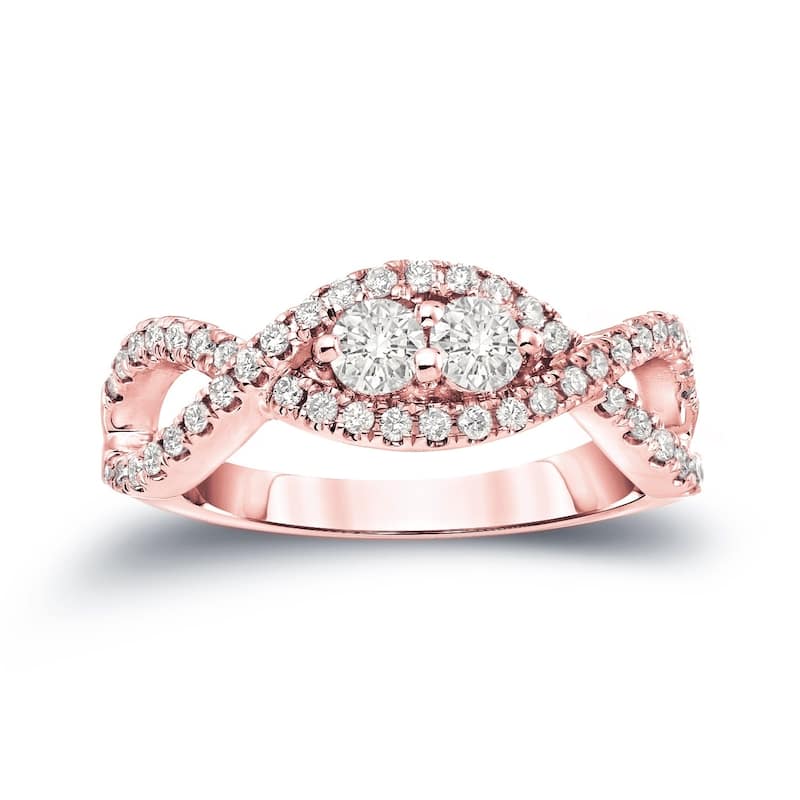 Auriya Infinity 2 Stone 1/2ctw Round Diamond Engagement Ring 14k Gold (J-K, I1-I2) - 4 - Rose