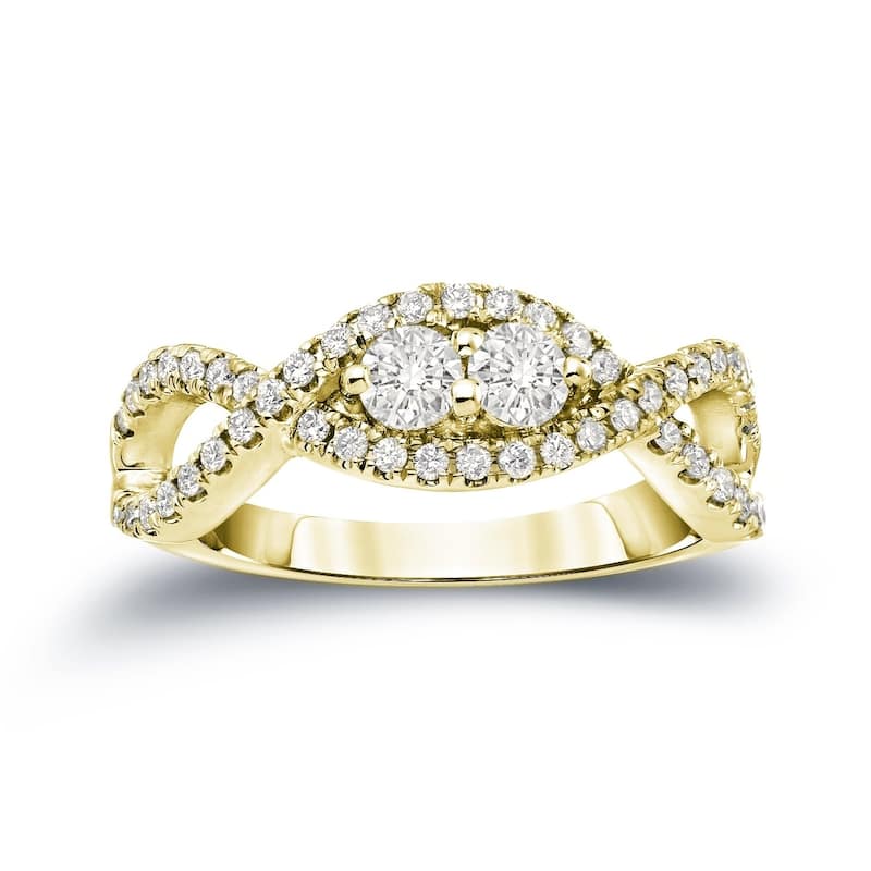 Auriya Infinity 2 Stone 1/2ctw Round Diamond Engagement Ring 14k Gold (J-K, I1-I2) - 4 - Yellow