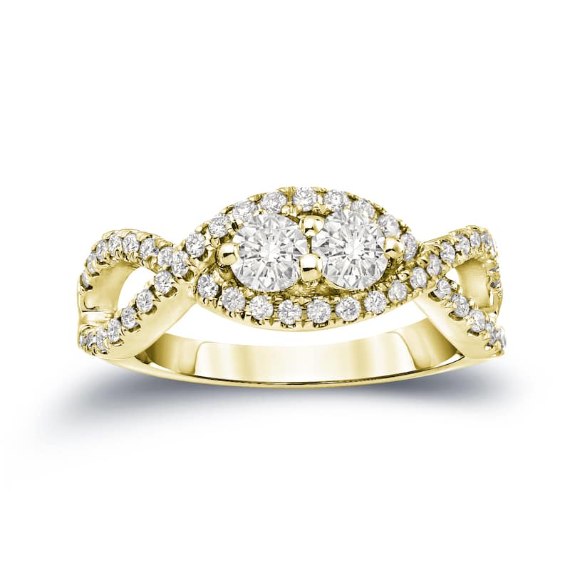 Auriya 14k Gold 3/4ct TDW Infinity-Inspired Round 2-Stone Diamond Engagement Ring - Yellow - 4