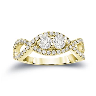 Auriya 14k Gold 3/4ct TDW Infinity-Inspired Round 2-Stone Diamond Engagement Ring