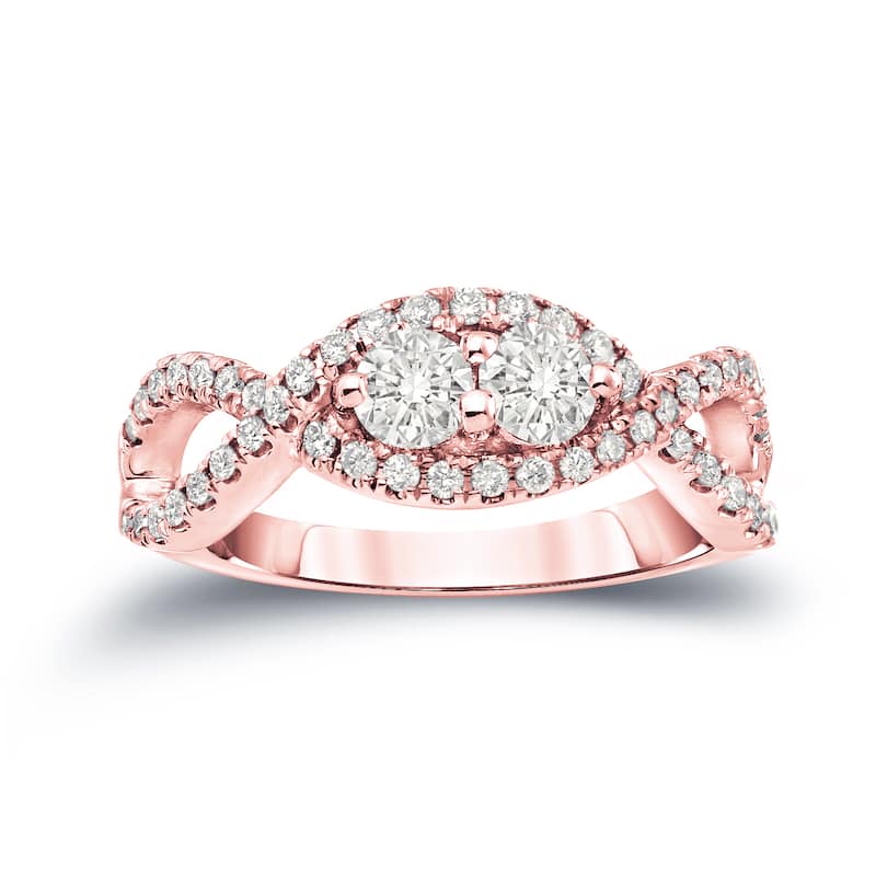 Auriya 14k Gold 3/4ct TDW Infinity-Inspired Round 2-Stone Diamond Engagement Ring - Rose - 4