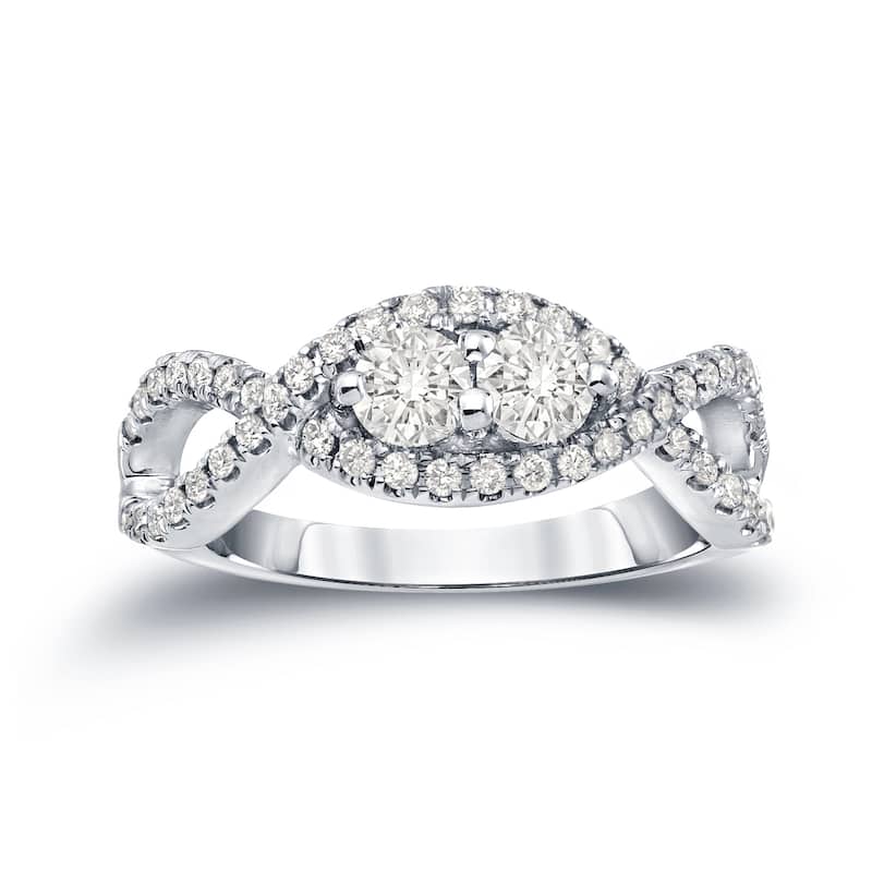 Auriya 14k Gold 3/4ct TDW Infinity-Inspired Round 2-Stone Diamond Engagement Ring - White - 4
