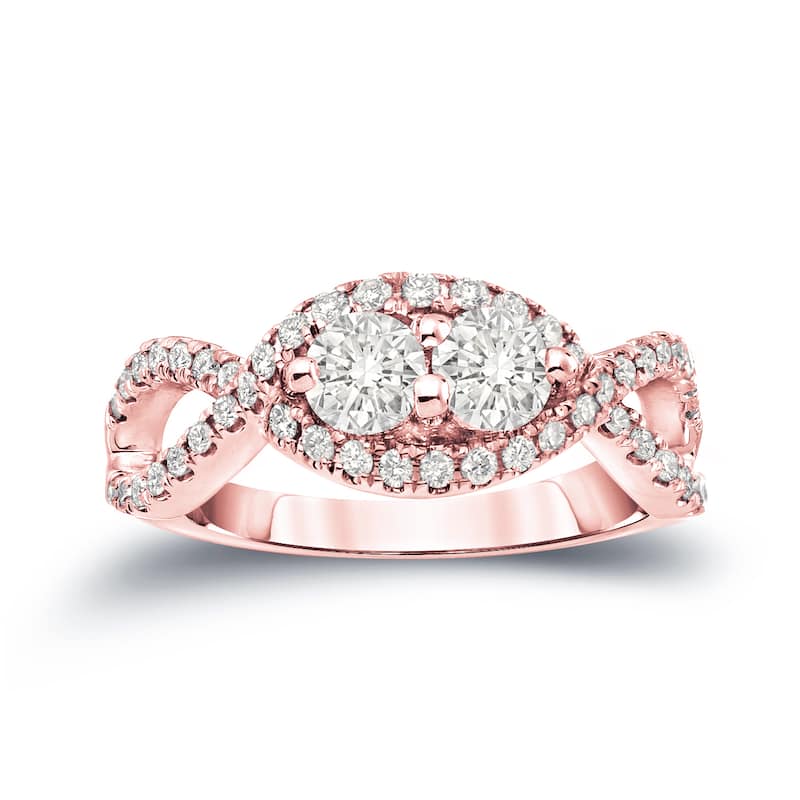 Auriya 14k Gold 1ct TDW Infinity-Inspired Round 2-Stone Diamond Engagement Ring