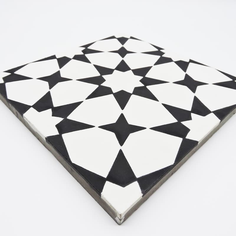 Handmade Medina 8''x8'' in White and Black Tile, Pack of 12 (Morocco)