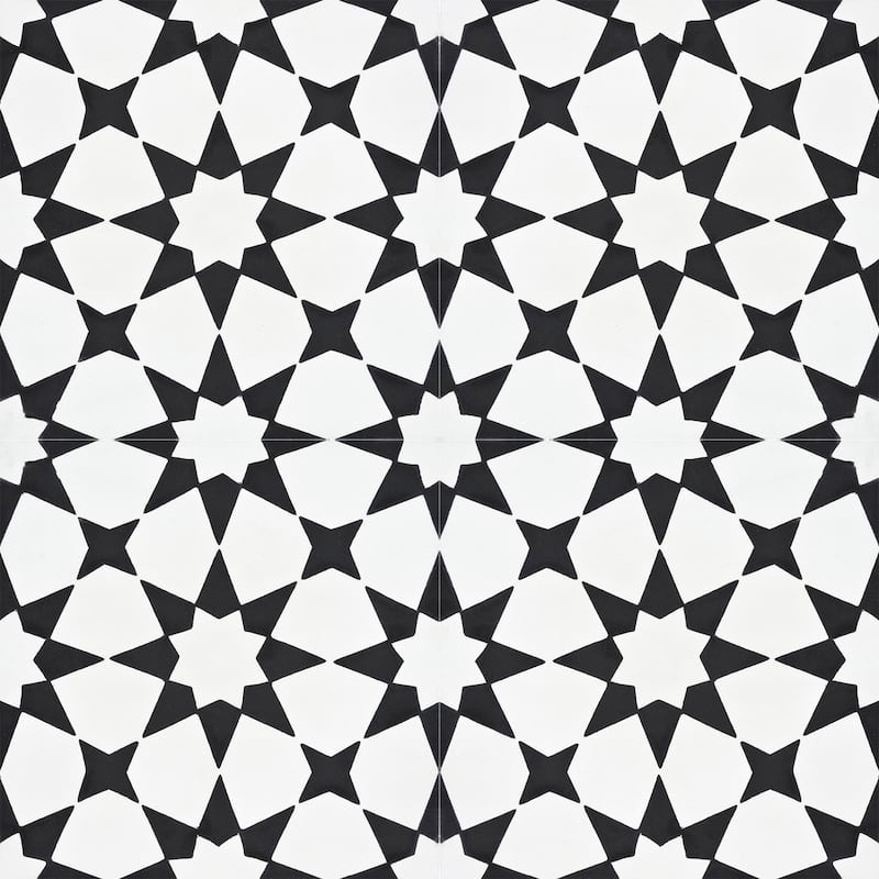 Handmade Medina 8''x8'' in White and Black Tile, Pack of 12 (Morocco)