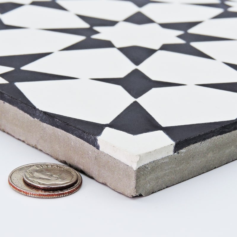 Handmade Medina 8''x8'' in White and Black Tile, Pack of 12 (Morocco)