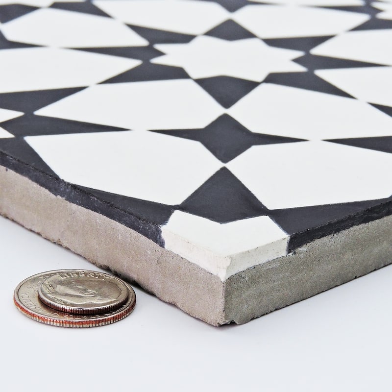 Handmade Medina 8''x8'' in White and Black Tile, Pack of 12 (Morocco ...