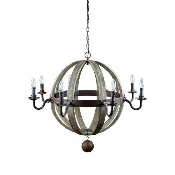 Wood and Iron 36 inch Globe 8 light Candle Pendant Chandelier