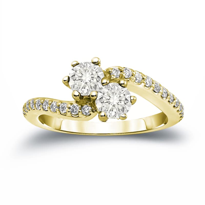 Auriya 14k Gold 1ct TDW 2-Stone Round Cut Diamond Engagement Ring (J-K, I1-I2)