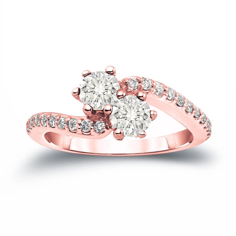 Auriya 14k Gold 1ct TDW 2-Stone Round Cut Diamond Engagement Ring (J-K, I1-I2)