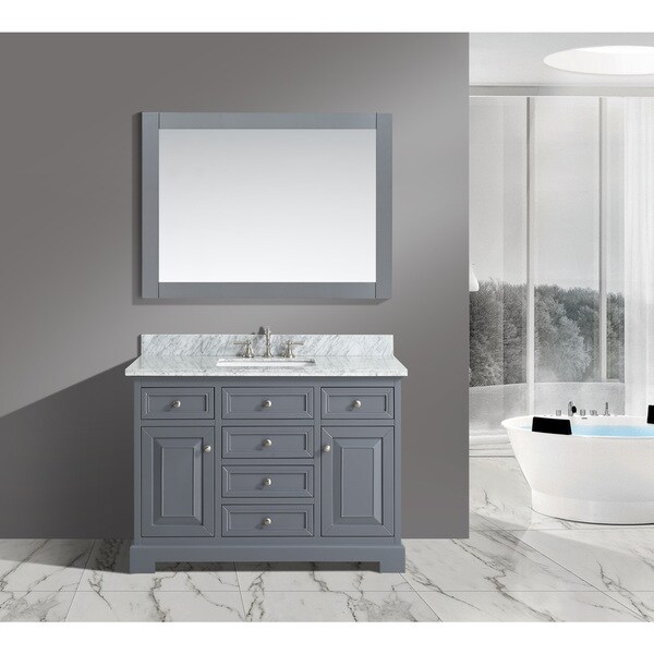 Rochelle White/ Grey Marble/ Wood 48-Inch Bathroom Sink Vanity Set ...