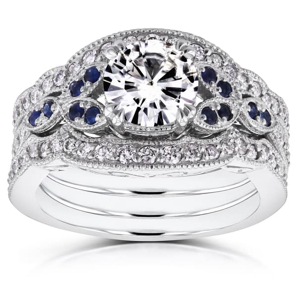 Shop Annello By Kobelli 14k White Gold Moissanite Blue Sapphire