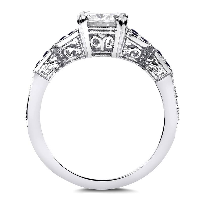 Annello by Kobelli 14k White Gold Moissanite Blue Sapphire and 1/2ct TDW Diamond Vintage Floral 3-Piece Bridal