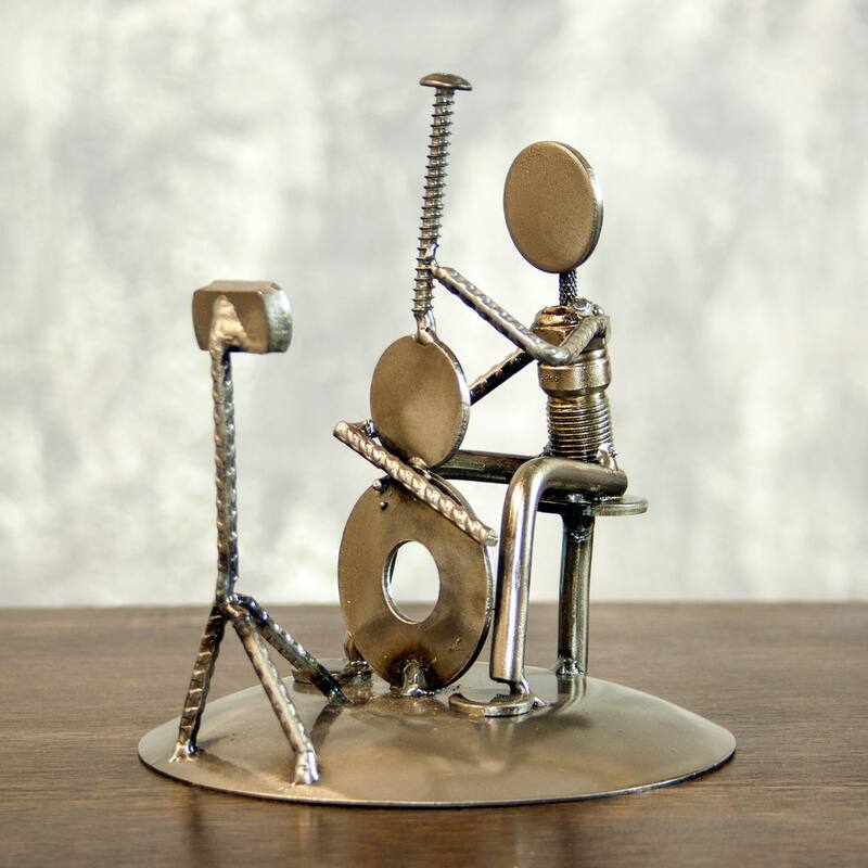 Handmade Auto Part 'Rustic Cellist' Metal Sculpture (Mexico)