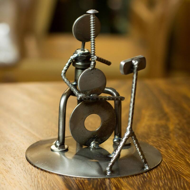 Handmade Auto Part 'Rustic Cellist' Metal Sculpture (Mexico)