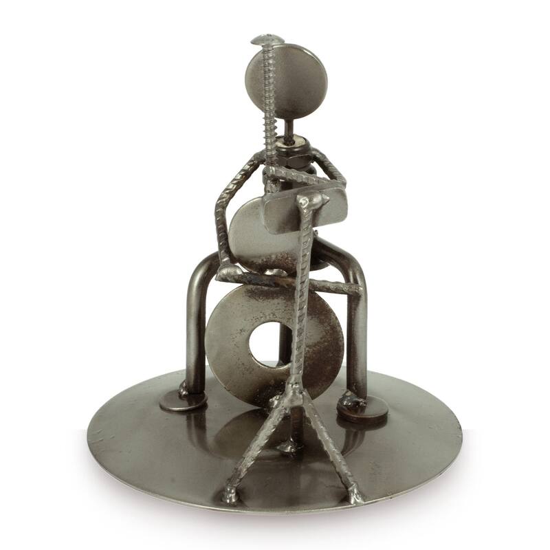 Handmade Auto Part 'Rustic Cellist' Metal Sculpture (Mexico)