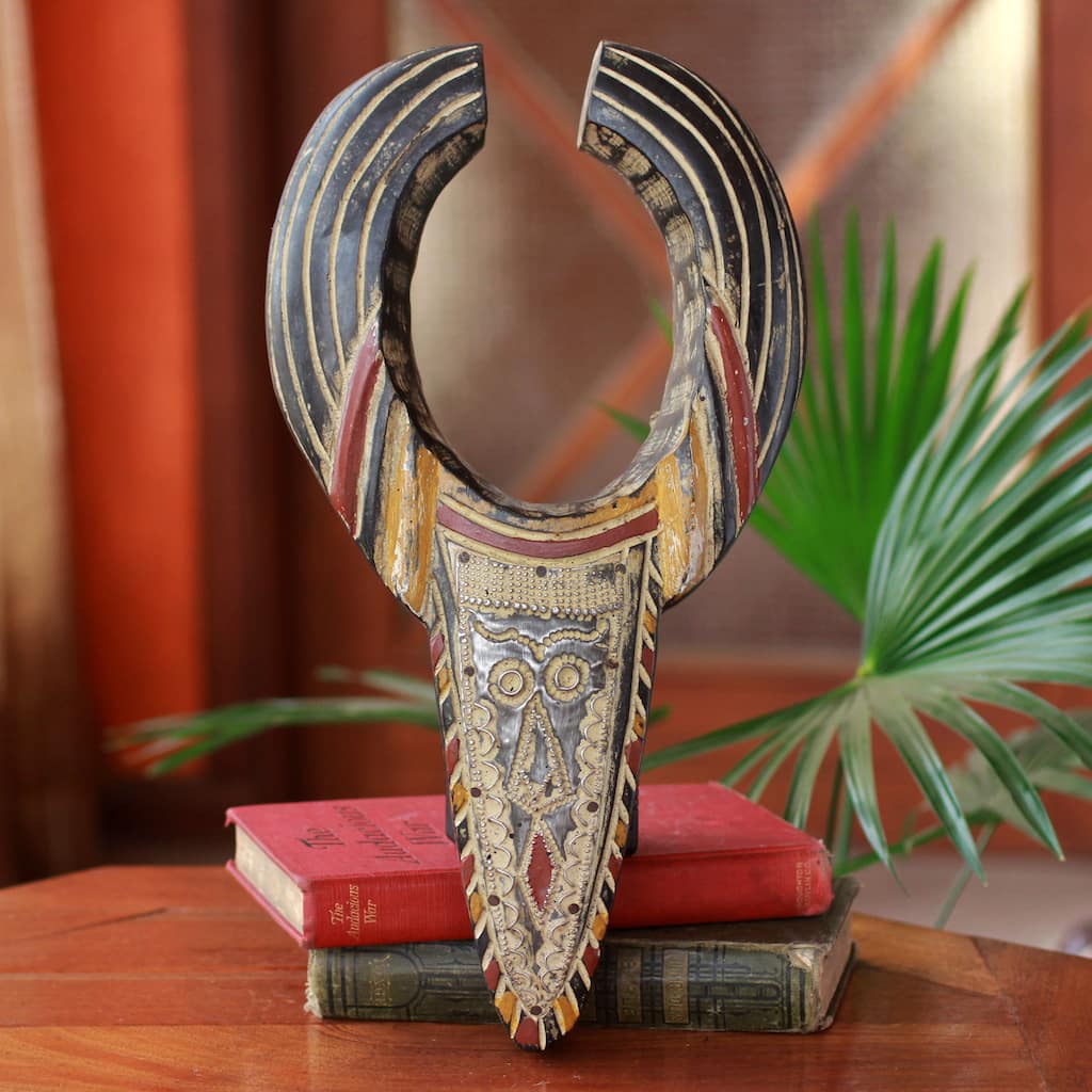 Handcrafted Sese Wood 'Ashanti Bull' African Wall Mask (Ghana)