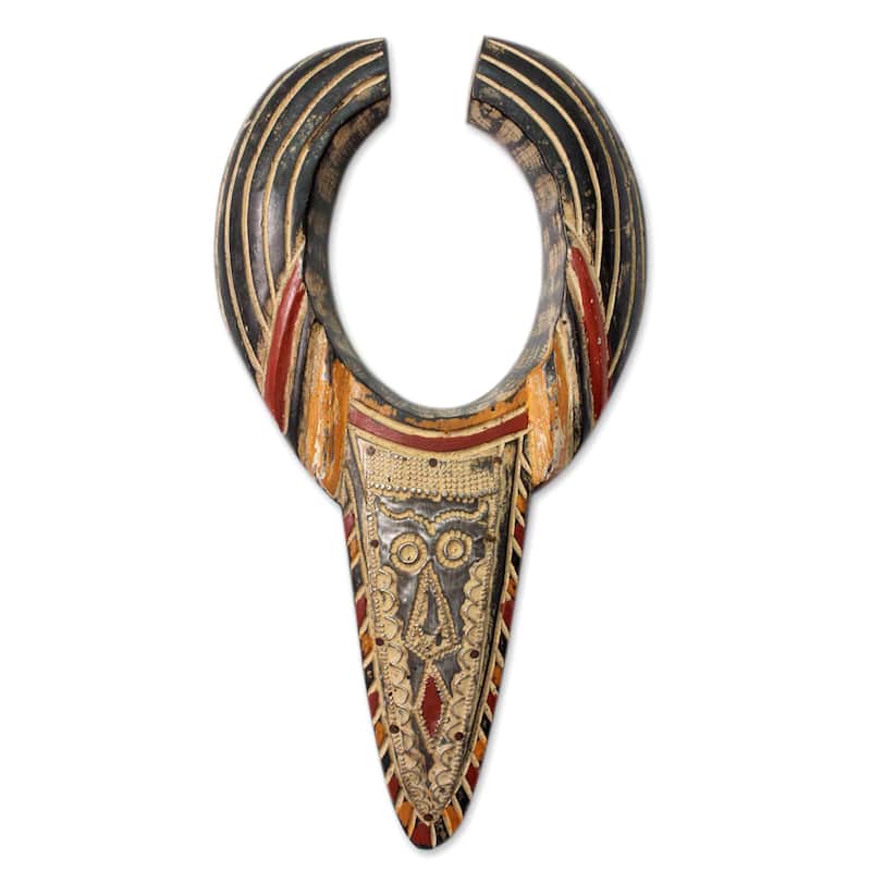 Handcrafted Sese Wood 'Ashanti Bull' African Wall Mask (Ghana)