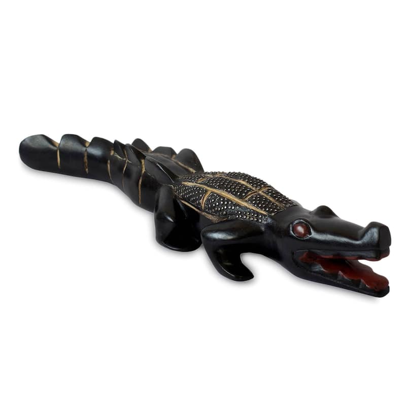 Handcrafted Sese Wood 'Benin Crocodile I' Sculpture (Ghana)